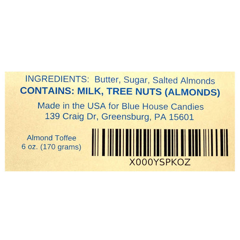 Almond Toffee, Gourmet Small Batch Sweet Buttery Goodness, 6 oz