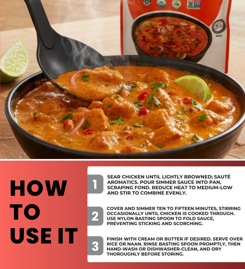 GROVE Simmer 10.58 OZ Set (2 Sauce Butter Chicken, Bundle with Black Nylon Basting Spoon Rich Tomato and Coconut Cream