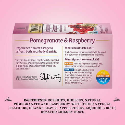 20 Count (Pack 2) Twinings Pomegranate & Raspberry Tea - Naturally Caffeine-Free Herbal Tea Bags Individually Wrapped