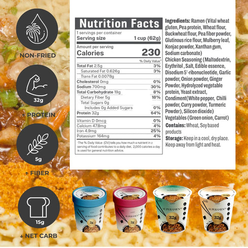 32g 12 Packs, KLDSCP Protein Ramen Instant Noodles Soup Spicy Beef Flavor, High Plant-Based Protein, Non-Fried, Vegan