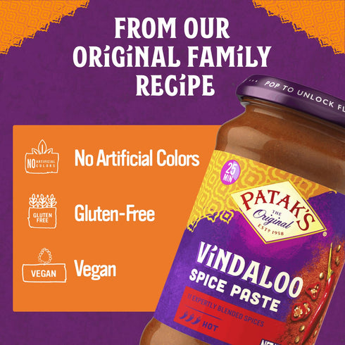 11 10 oz 3-Pack Patak's Vindaloo Spice Paste, Hot Indian Curry with Expertly Blended Spices, Gluten-Free & Vegan