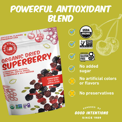 24 (Pack 1) Made in Nature Organic Superberry Fruit Fusion, Ounce of Fruit and Nut Trail Mix, Non-GMO, Unsulfured
