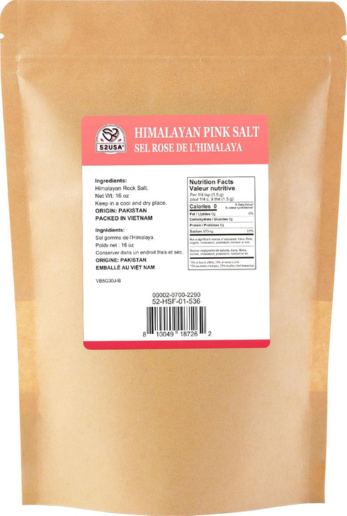 52USA 1 lb Himalayan Pink Salt Fine Grain, Resealable Bag, Pure Pink Table Salt, Natural Mineral Salt, Kosher, No