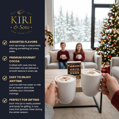 Set 16-Pack Hot Chocolate Mix Gift - Ultimate Gourmet Hot Cocoa Sampler Box with Caramel, Vanilla, Peppermint, Toasted