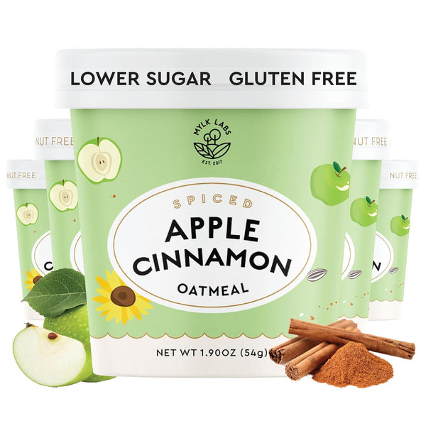Mylk Labs Apple Cinnamon Protein Oatmeal Cups, Whole Grain, Low Sugar, High