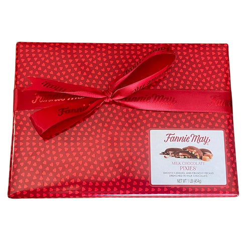 Fannie May Pixies, Milk Chocolate Covered Caramel with Pecans, Signature Heart Print