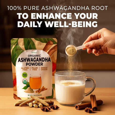 Set 2x1.1 Lb Gya Tea Co Whole Milk Powder & Ashwagandha Powder - Non-GMO & Natural Ingredients - For Smoothies, Baking