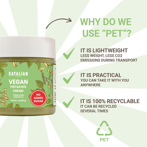 7 oz/ 200g, EATALIAN by AMZ BETTER Vegan Pistachio Cream Sugar Free, Delicious sugar free vegan spread, ideal on bread