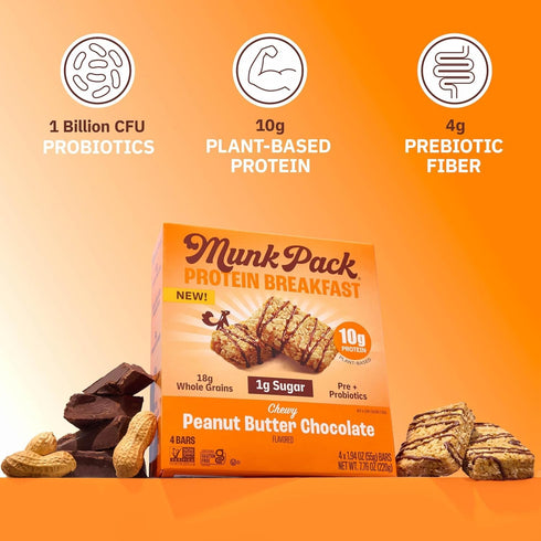 Pack Pack 10g 1g 6g 5 Count Munk Sampler Probiotic Protein Snack Bars | Plant Protein, Sugar, Fiber |Diabetic-Friendly