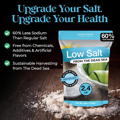 39 oz 13 oz 100% Aromasong Low Sodium Sea Salt Bundle - Fine Grain Dead Sea Salt Mixed with Potassium Chloride, Bag