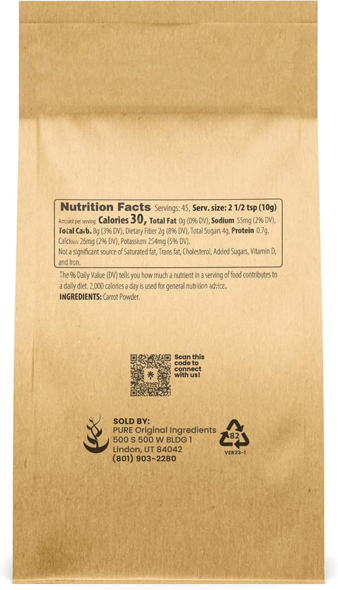 (1 lb) (Pack 2) PURE ORIGINAL INGREDIENTS Carrot Powder Smoothies & Shakes, Sauces, No Fillers Or Additives