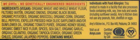 Frozen 6.0 Amy's Black Bean Burrito, Vegan, Made with Organic Beans and Vegetables, Ounce