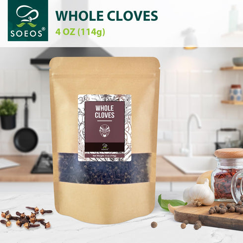 4 oz, Soeos Whole Cloves Gluten Free, Non GMO, Kosher, Fresh Hand Picked Cloves, Great for Food and Tea