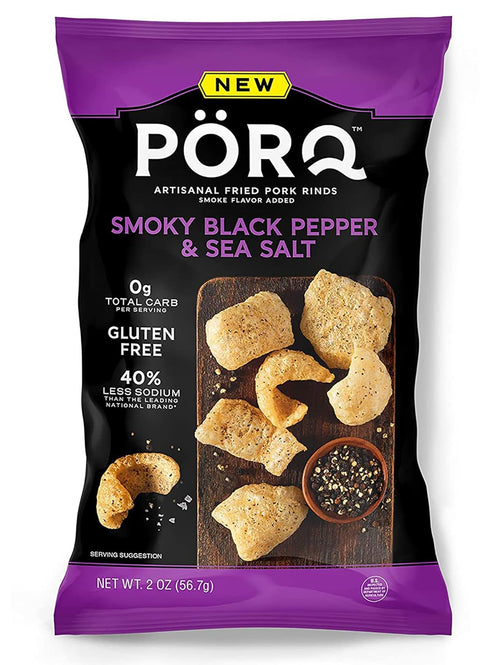 2-Ounce (Pack 3) PORQ Artisanal Fried Pork Rinds, Smoky Black Pepper & Sea Salt with Smoke Flavor Added, Gluten Free