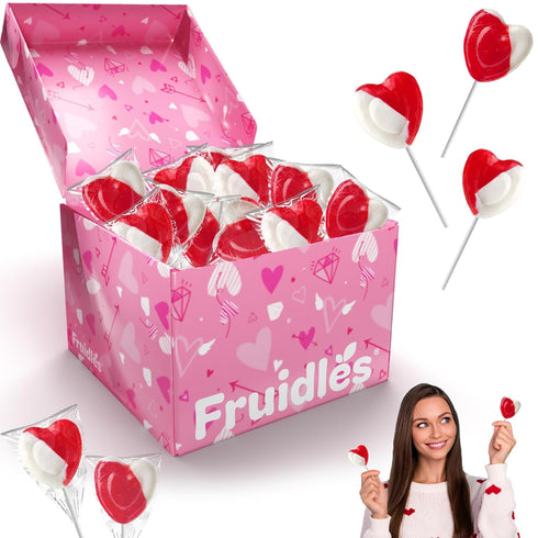 Lollipops Red Heart Shaped Strawberry N' Cream Flavored, 12 Individually Wrapped Lollipops