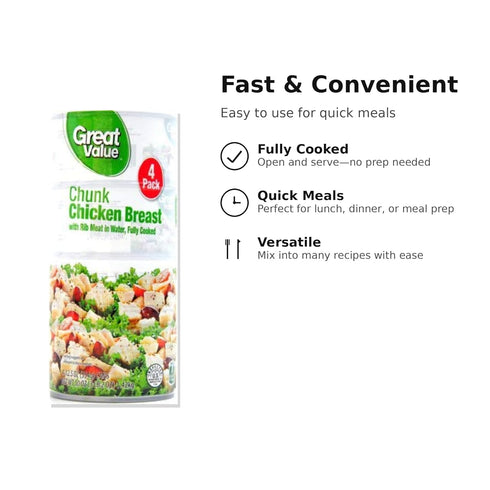 Great Value Chunk Chicken Breast in Water - Fully Cooked & Ready to Eat