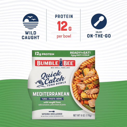 6 oz (Pack 1) 14g Bumble Bee Quick Catch Mediterranean Pasta, Wild Caught Tuna and Pasta Bowl, of - Ready to Enjoy