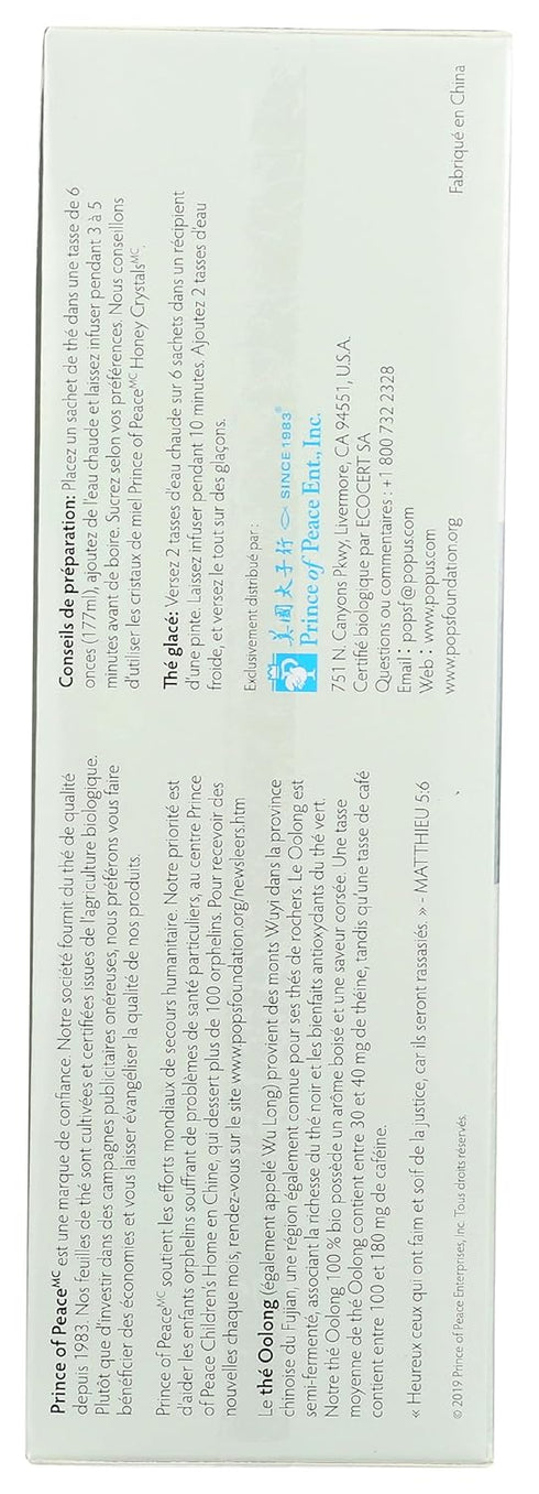 100 100% Prince of Peace Organic Oolong Tea, Tea Bags Organic Black Tea Unsweetened Black Tea Lower Caffeine