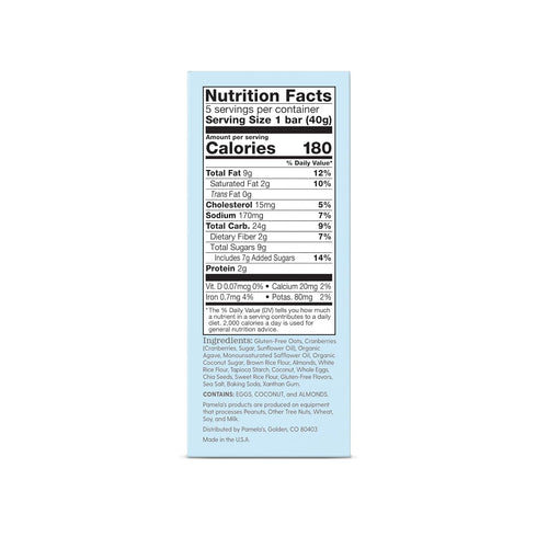 7.05 oz. (Pack 6) Pamelas Whenever Bars, Cranberry Almond, Gluten-Free Oats
