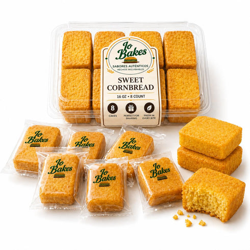 JO BAKES Cornbread Slices Individually Wrapped Grab & Go Lunchbox Treat, Southern Bakery Style,