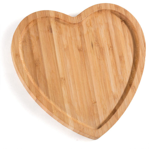Heart-Shaped Bamboo Serving Tray with Dried Fruit and Love Theme
