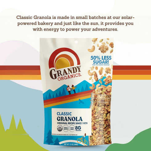 12oz Pack 3 Grandy Organics Classic Granola, Certified Organic Granola Cereal, Low Sugar - Made with Oats, Pumpkin