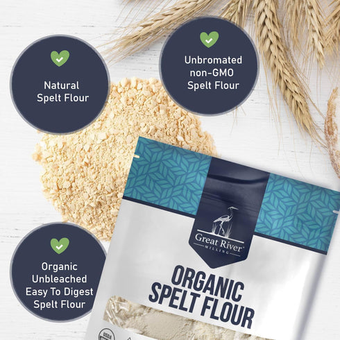 2 Lb Great River Milling Organic Spelt Flour | Whole Grain Ancient Wheat Flour | USDA Organic, Non-GMO, Kosher | High