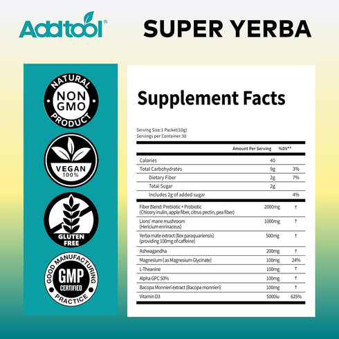 packets AddTool-super yerba - Instant Tea Powder, Yerba Raspberry Lemonade Vitality Tea,decaffeinated Natural Energy