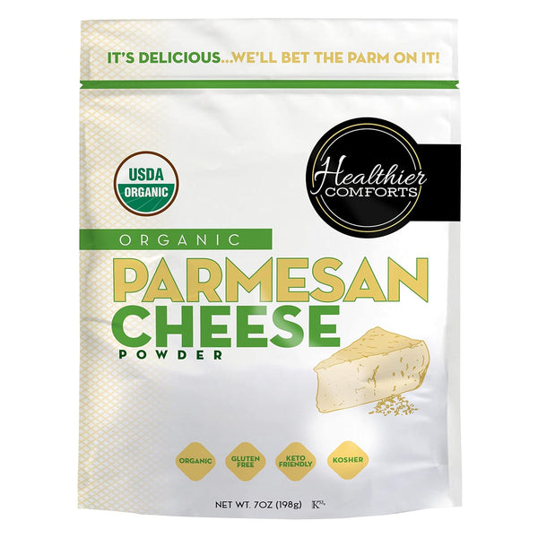 Healthier Comforts Organic Parmesan Cheese Powder, Kosher, Non-GMO, Chemical Free, Gluten Free,