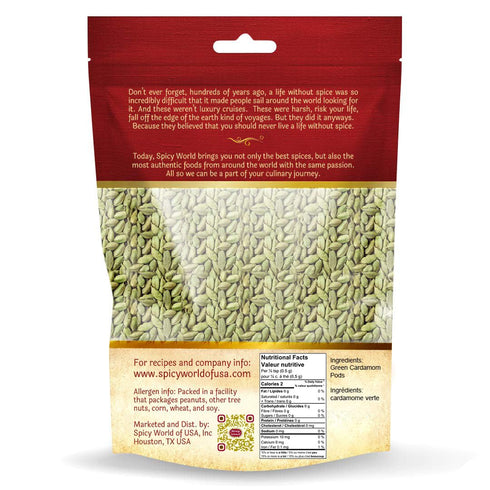 Spicy World Whole Green Cardamom Pods, 7 Oz Large Bag (200g), Natural Spice, Vegan, Aromatic