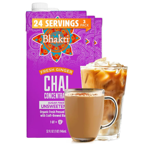 Bhakti Chai Tea Concentrate | Unsweetened Sugar-Free Tea, Organic Fresh Ginger, Black