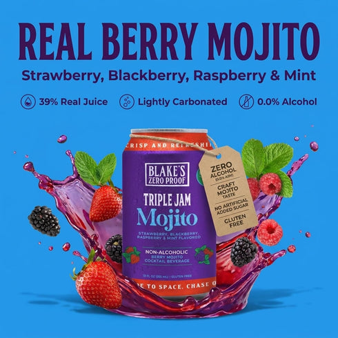 12 Pack Blakes Zero Proof Triple Jam Mojito Sparkling Mocktail Non Alcoholic Carbonated Juice Beverage, Gluten Free