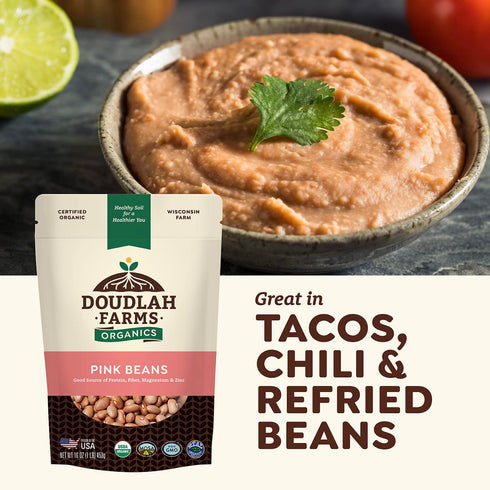 1 lb Organic Pink Beans - Non-GMO, USDA Organic, Tested Clean Certified, Vegan - Rich in Fiber & Protein for Soups