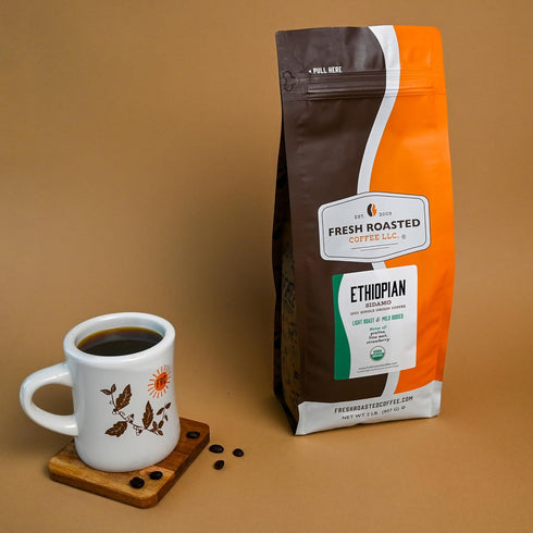 100% 2 lb (32 oz) Fresh Roasted Coffee, Organic Ethiopian Sidamo | USDA, Single Origin, Kosher | Light Roast Whole Bean
