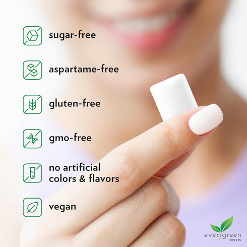 Evergreen Sweets Chewing Gum, 100 Pieces Jar, Natural Spearmint Gum, Sugar-Free, Aspartame Free, Vegan