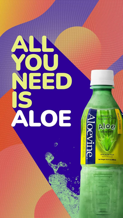 16.9 oz (20 Pack) Aloevine Aloe Vera Drink Original Drink Aloe Juice with Real Aloe Chunks | Healthy Plant-Based Korean