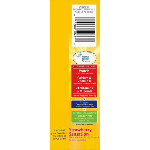 10 Count 1.26 oz (Pack 5) Carnation Breakfast Essentials Strawberry Sensation Complete Nutritional Drink