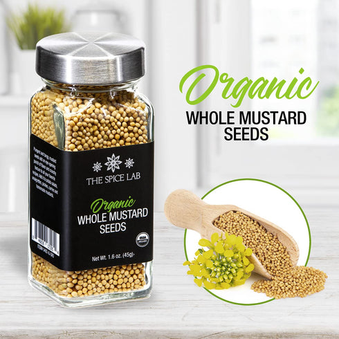 2.6 oz The Spice Lab Organic Whole Yellow Mustard Seeds- Gluten Free Mustard Seed for Meat Dishes, Spice Rubs & Indian