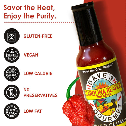 5oz (Pack 2) Dave's Gourmet Carolina Reaper Hot Sauce - Insanely Hot & Bold Flavor - Carolina Hot Pepper - Ideal