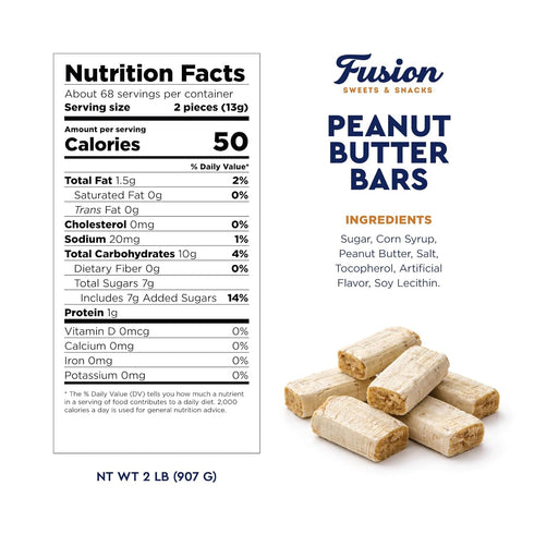 2 120 Peanut Butter Bars Candy - Pounds (Approx Pieces), Peanut Butter Candy Bars In Bulk Bag, Individually Wrapped Old