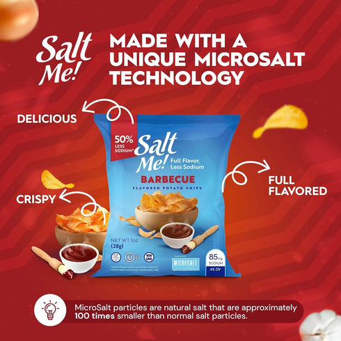 24 count 1oz 50% SaltMe! Variety Potato Chips - Bags - Less Sodium, Kosher, Non-GMO, Gluten Free - Less Salt, Great