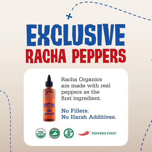 10oz Racha Organics Medium Heat Sriracha Hot Sauce - USDA Organic Sriracha Sauce Made with Estate-Grown Thai Chili