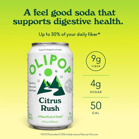 12 oz OLIPOP Prebiotic Soda, Ridge Rush, Blend of Prebiotics, Botanicals, Plant Fiber, fl