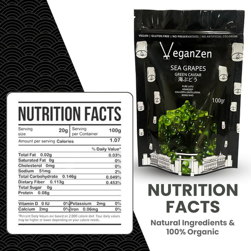 VeganZen 100GR Sea Grapes to Eat Seaweed Snacks Salad Kit Umibudo dried ramen toppings korean food green caviar