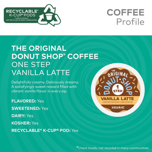 60 Count (6 Packs 10) The Original Donut Shop Vanilla One-Step Latte, Single Serve Coffee K-Cup Pod, Flavored Coffee
