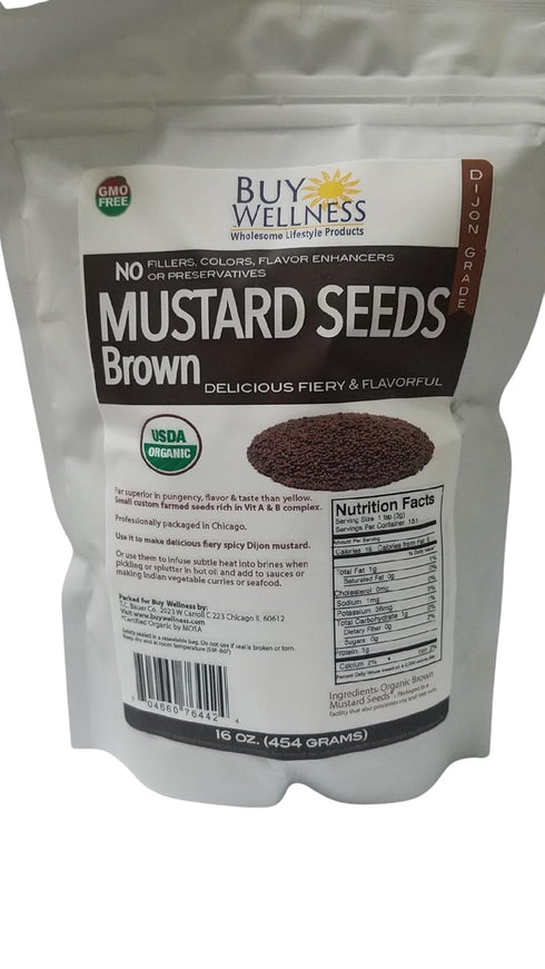1 LB Buy Wellness MUSTARD SEEDS, Brown, USDA Certified Organic Brown Mustard Seeds Great Dijon Mustard Grade brown