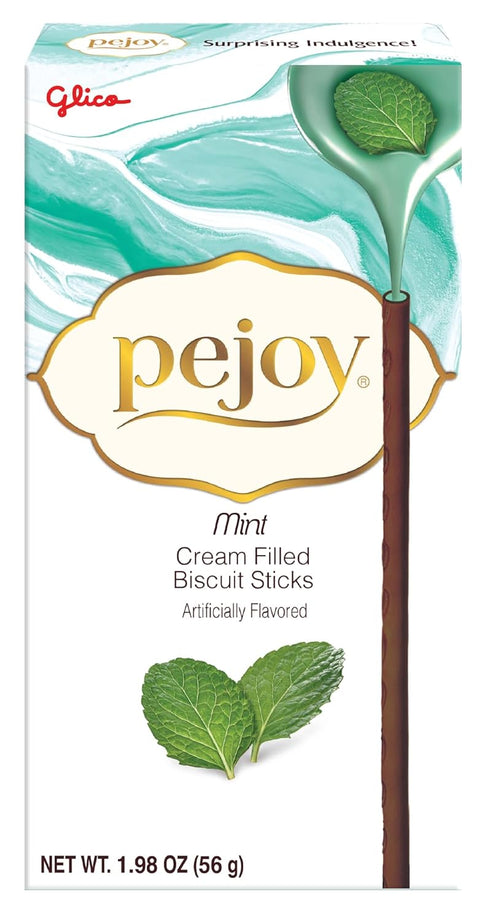 Glico 1.98 oz (Pack 10) Pejoy Mint Cream Filled Cocoa Biscuit Sticks