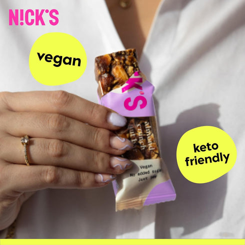 1G 3G (pack 12) 40.0 NICKS Keto Nut Bar Almond Chocolate, Keto Nut Snack for Sports, Hiking & Outdoor Activities
