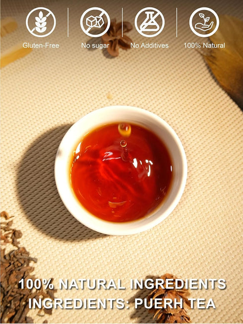 16oz TeeLux Decaf Pu erh Tea Loose Leaf, Naturally Aged Yunnan Decaffeinated Ripe Pu erh Tea, Smooth & Mellow Flavor