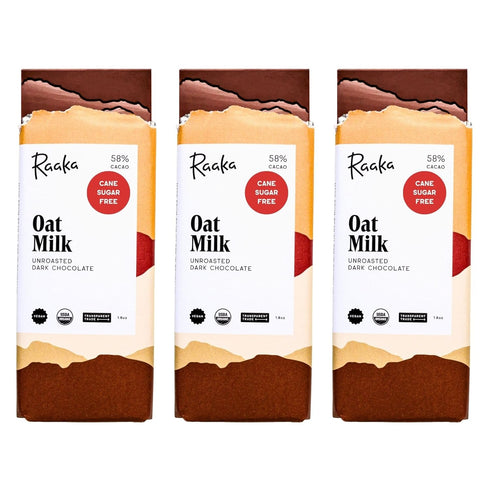 Raaka Chocolate Oat Milk, 58% Cacao Cane Sugar Free Dark Chocolate |